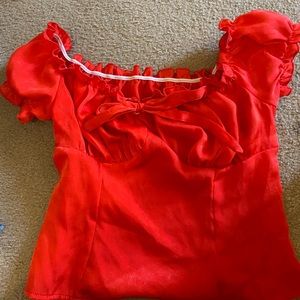 red silk top